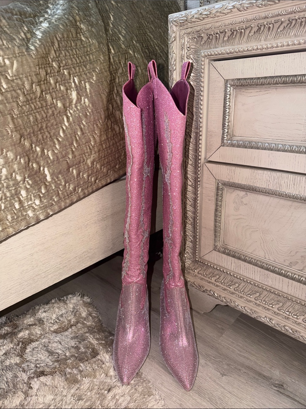 Women's Pink Glitter Western High-Heel Boots - Picture 9 of 10